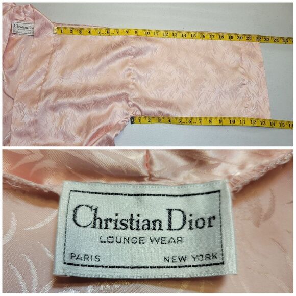 Dior Vintage Pink Satin Kimono Robe All Over Dior Logo and Floral Jacquard - Picture 12 of 14